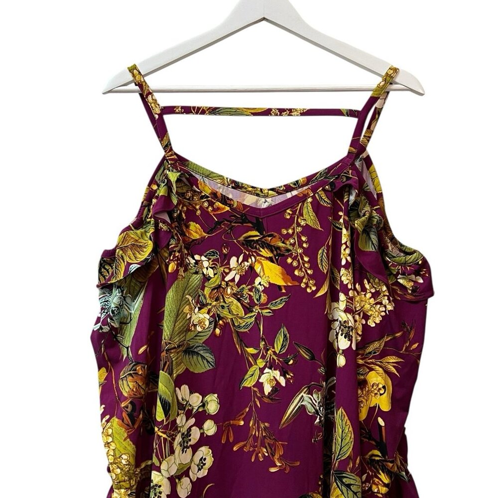 Du Jour Cold Shoulder Dress Floral Purple Raspberry Ruffle 3/4 Sleeve Size Large - Picture 7 of 16